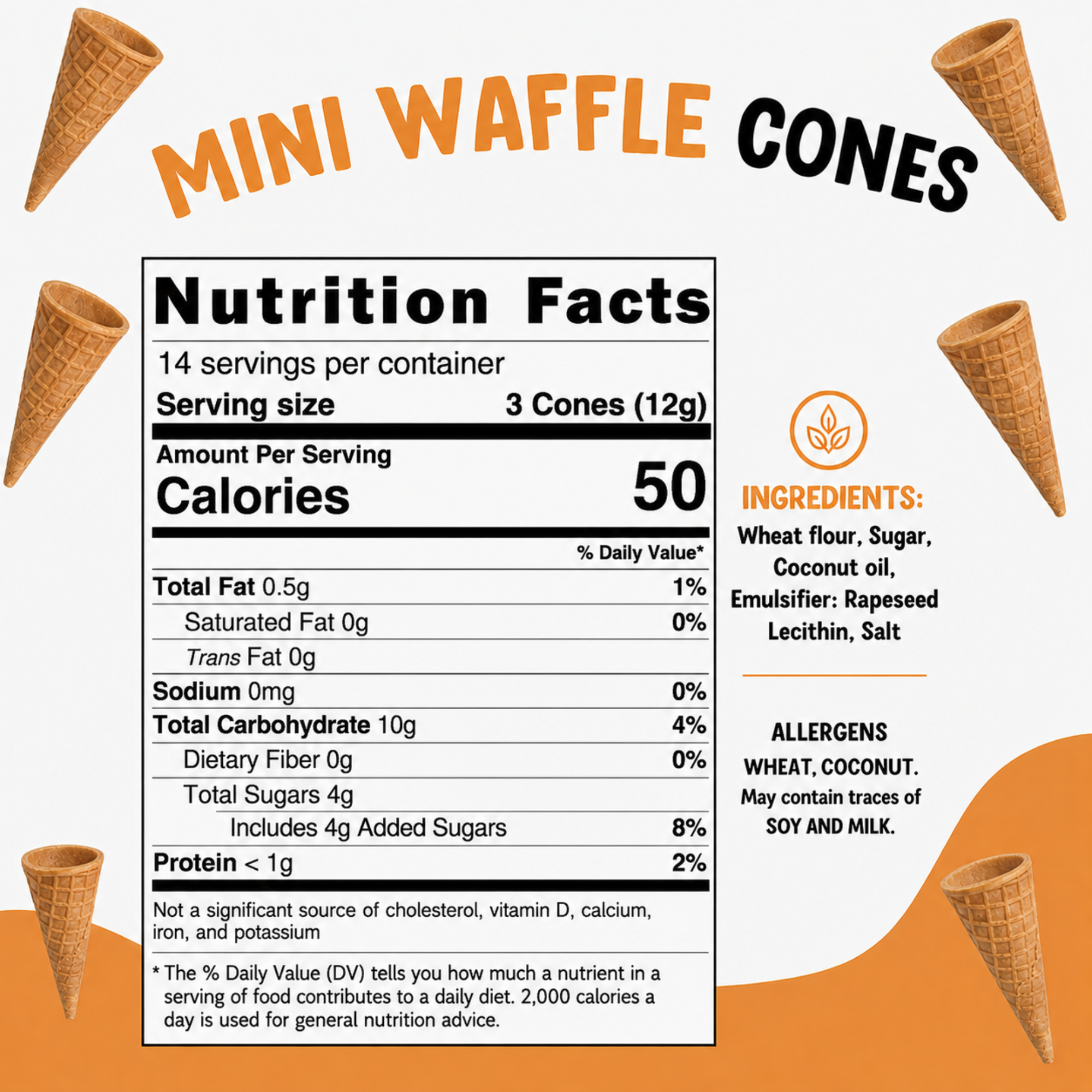 Mini Waffle Ice Cream Cones – Crispy Bite-Sized Dessert Cones for Ice Cream, Cake Pops, Chocolate Treats & Party Desserts