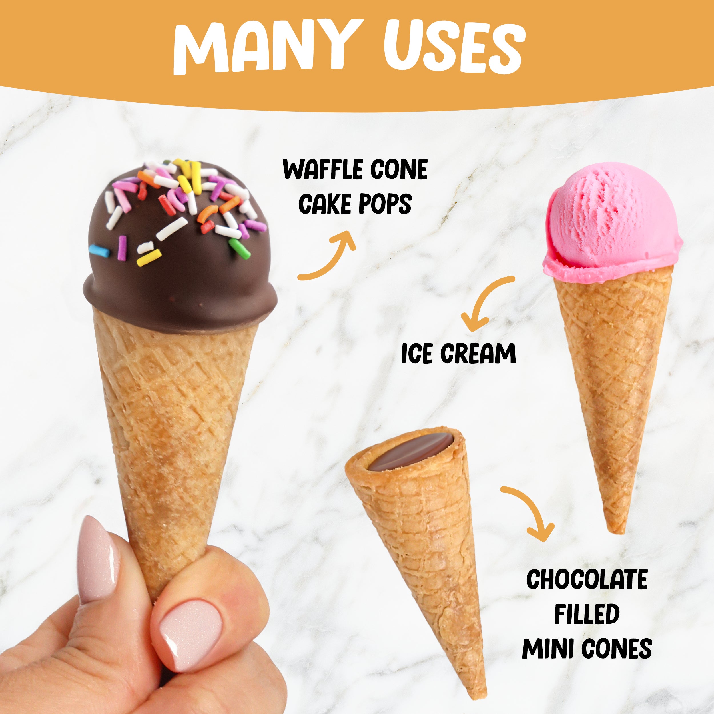 Mini Waffle Ice Cream Cones – Crispy Bite-Sized Dessert Cones for Ice Cream, Cake Pops, Chocolate Treats & Party Desserts
