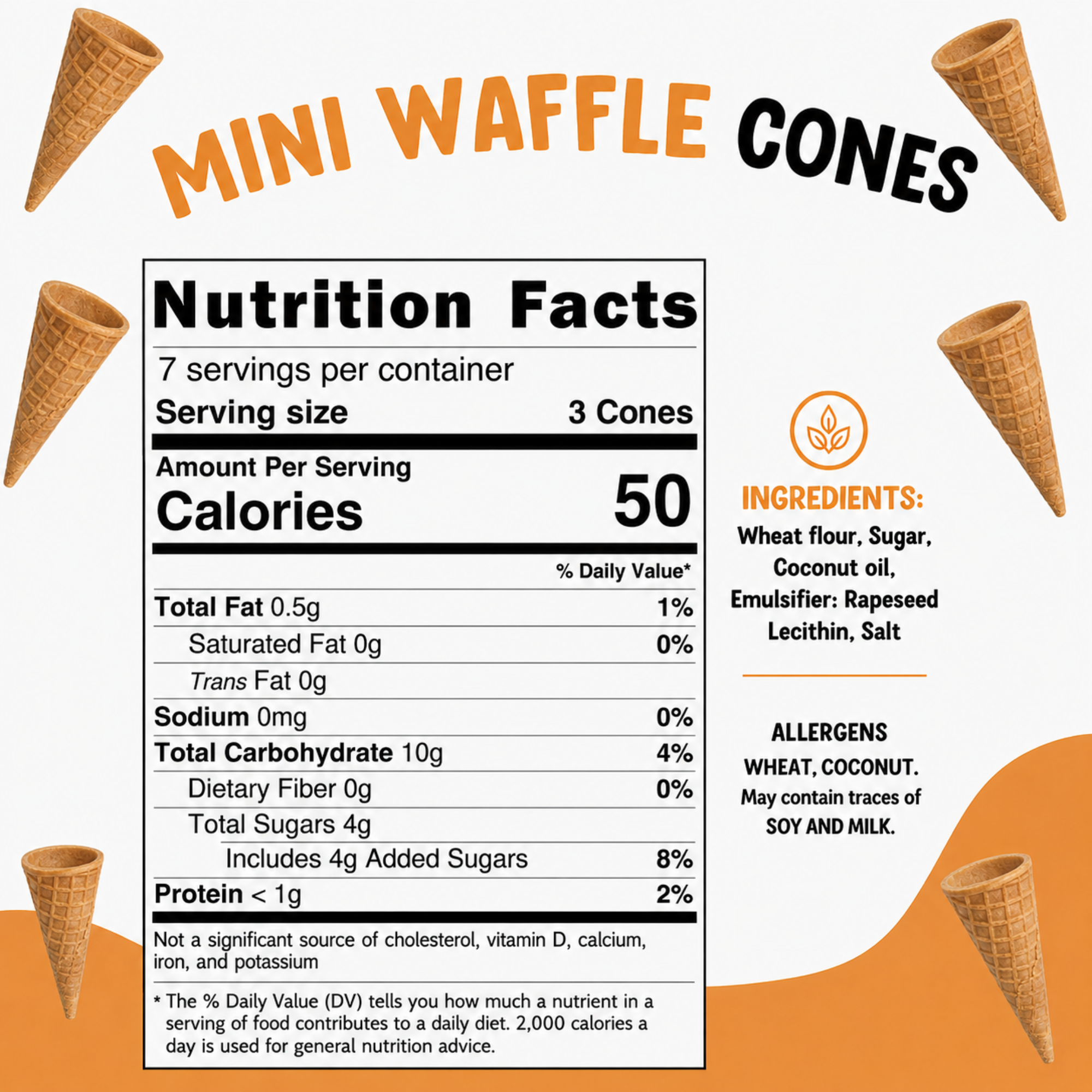 Mini Waffle Ice Cream Cones – Crispy Bite-Sized Dessert Cones for Ice Cream, Cake Pops, Chocolate Treats & Party Desserts