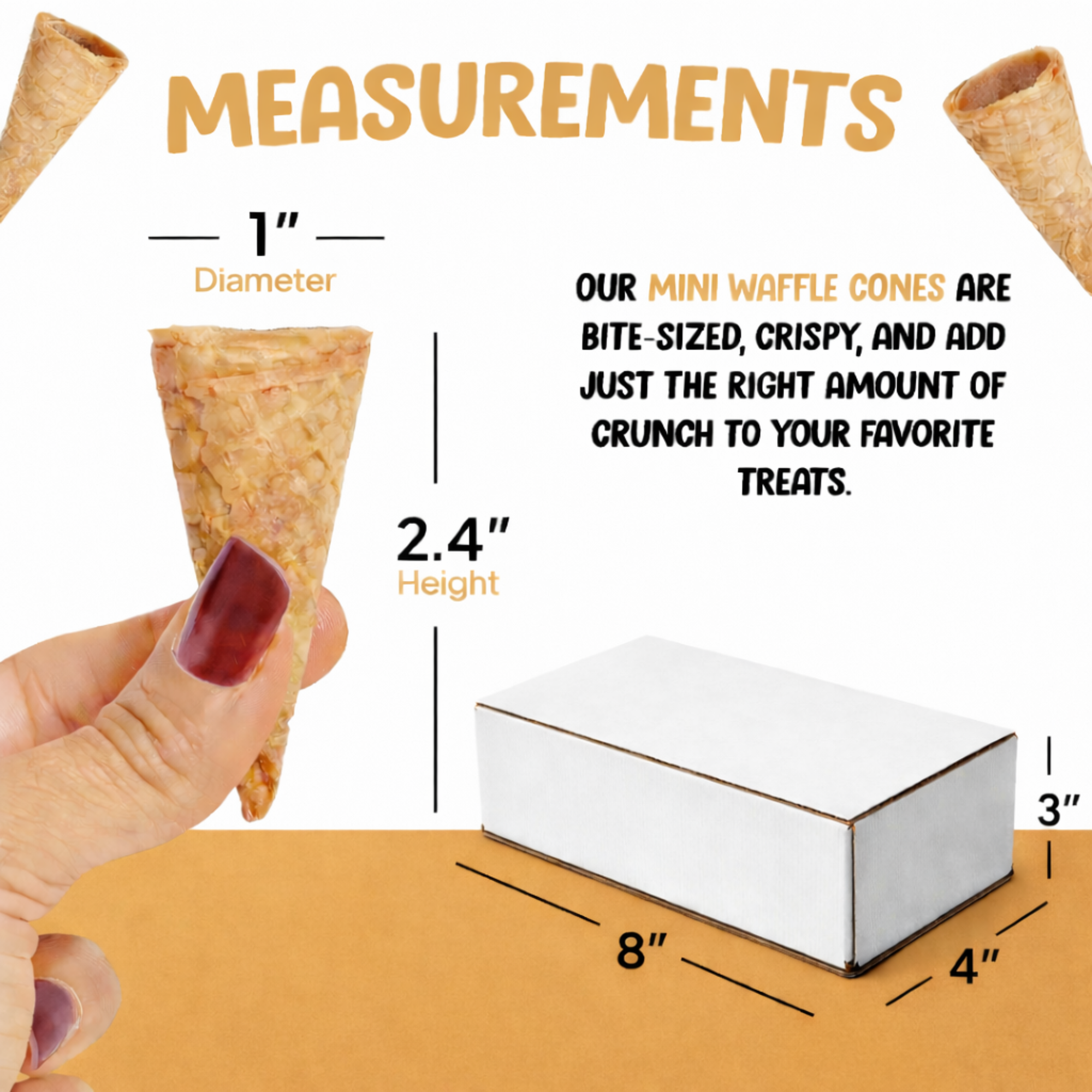 Mini Waffle Ice Cream Cones – Crispy Bite-Sized Dessert Cones for Ice Cream, Cake Pops, Chocolate Treats & Party Desserts