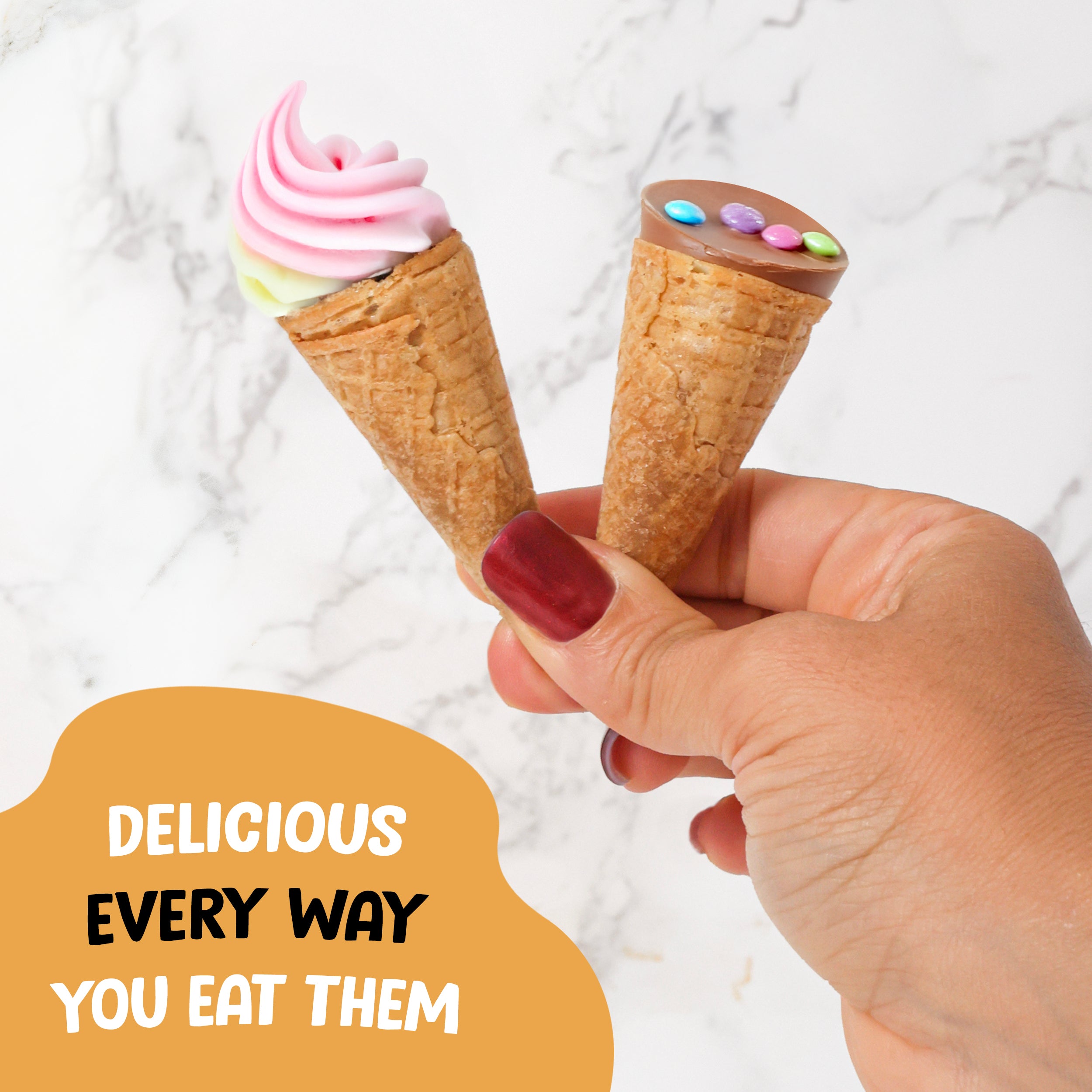 Mini Waffle Ice Cream Cones – Crispy Bite-Sized Dessert Cones for Ice Cream, Cake Pops, Chocolate Treats & Party Desserts