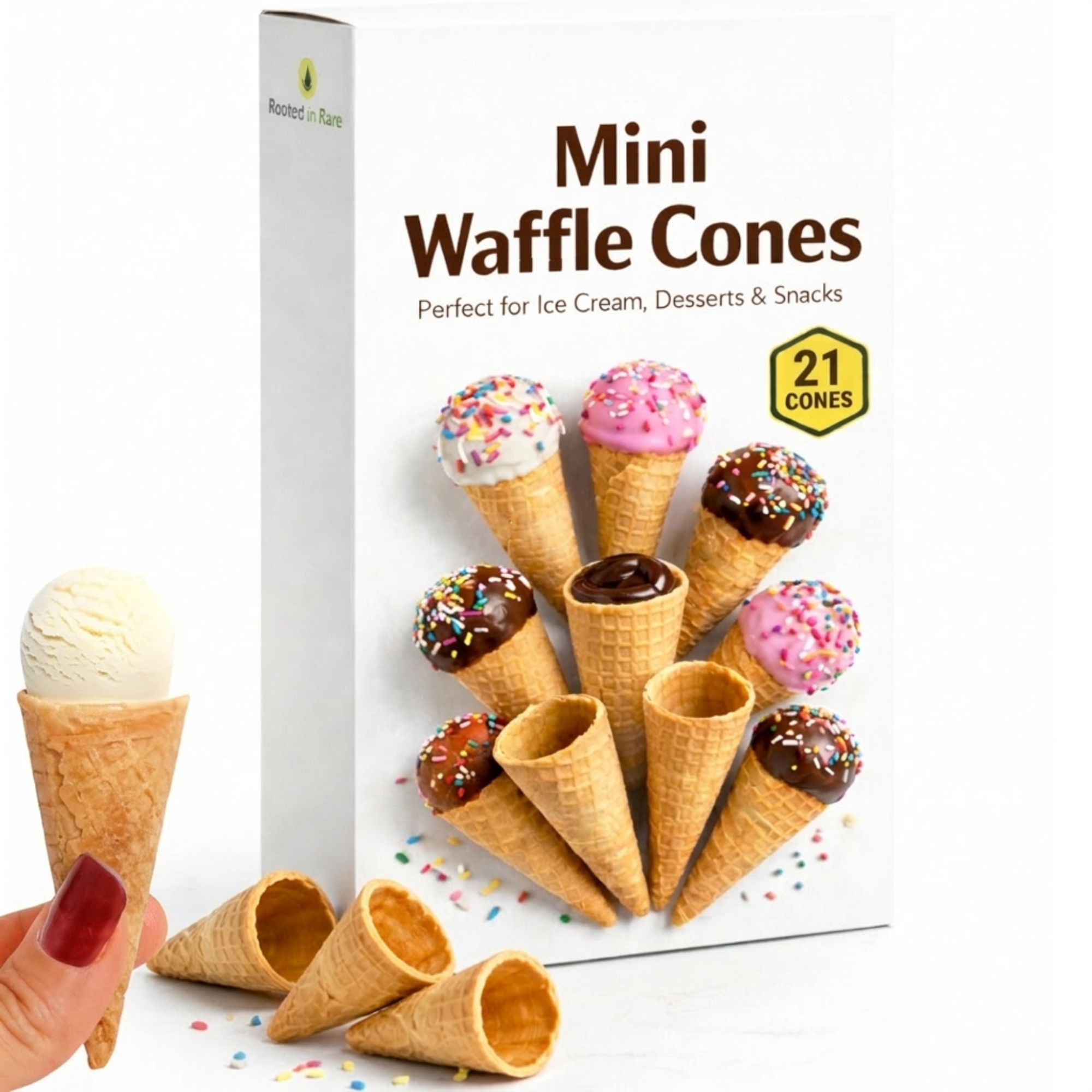 Mini Waffle Ice Cream Cones – Crispy Bite-Sized Dessert Cones for Ice Cream, Cake Pops, Chocolate Treats & Party Desserts
